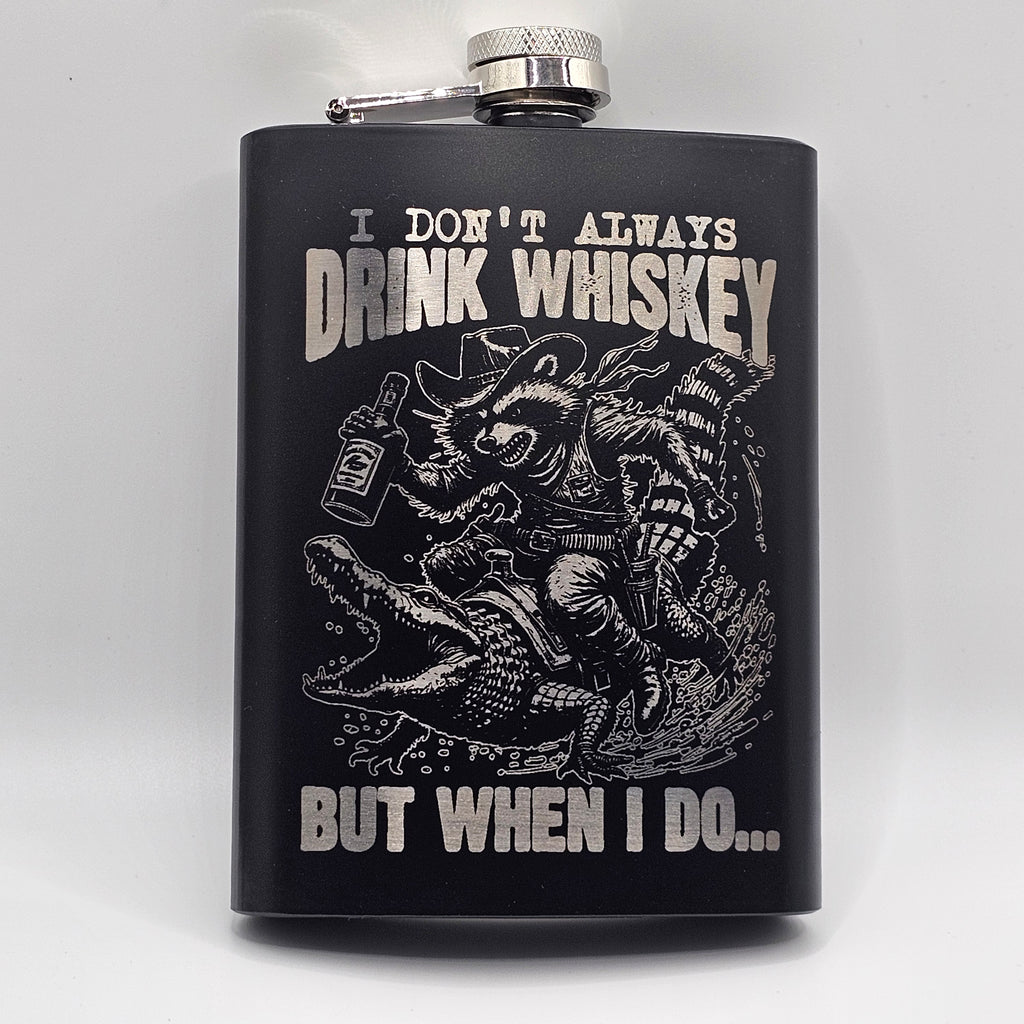 Black flask with engraved design