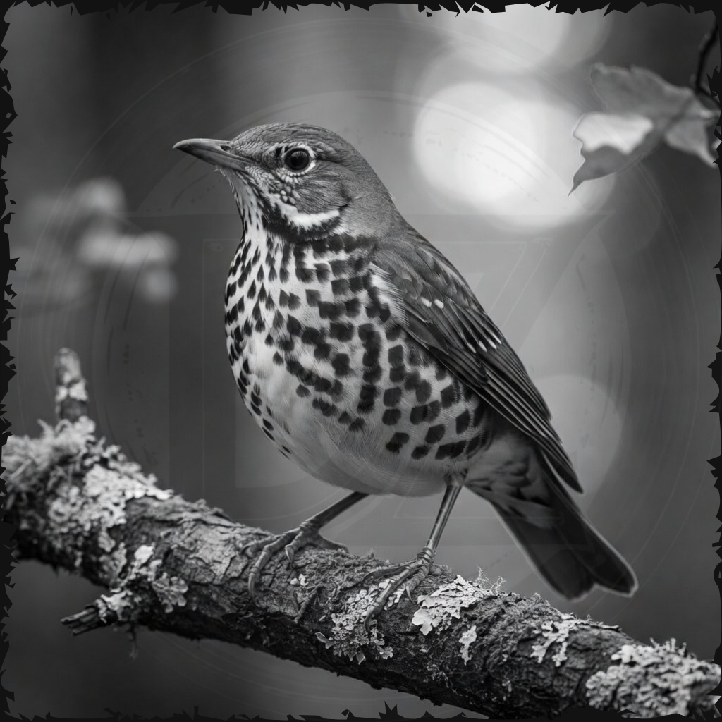 Black and white bird perched on a branch with a blurred natural background