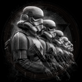 Illustration of stormtroopers in a row with a dark background