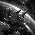 Space ship in space with Earth in the background