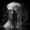 Glass mug filled with dark beer and foam on a black background