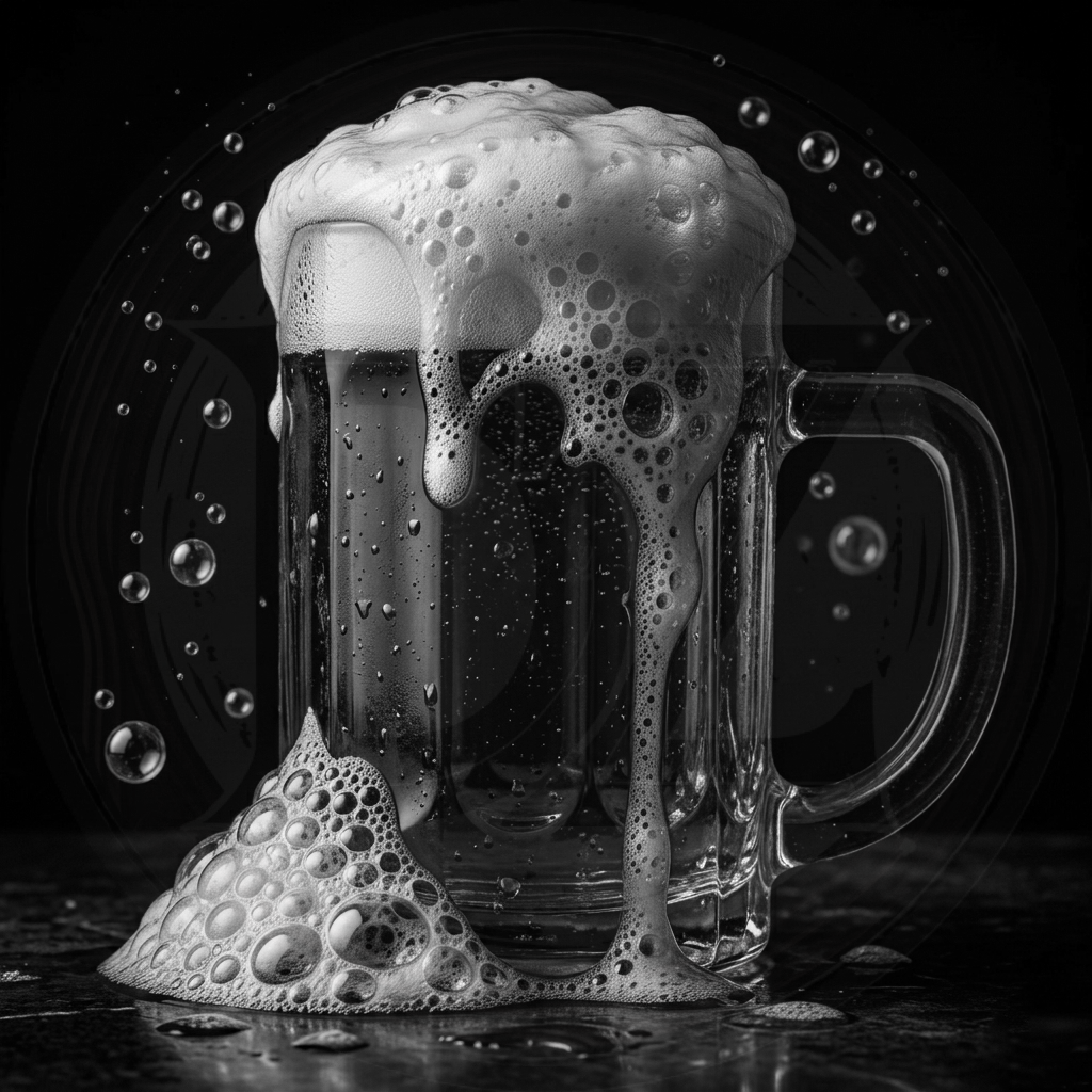 Glass mug filled with dark beer and foam on a black background
