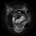 Black and white illustration of a dog's head
