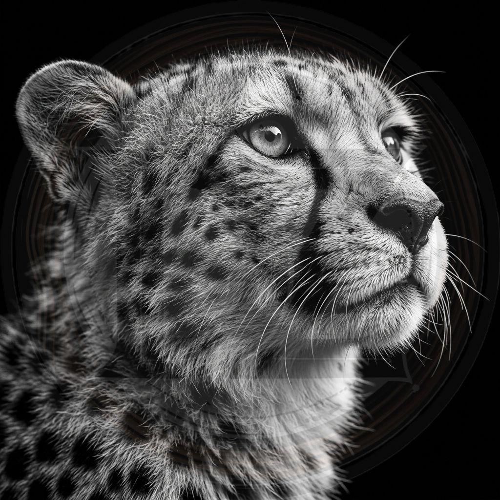 Close-up of a leopard's face on a black background