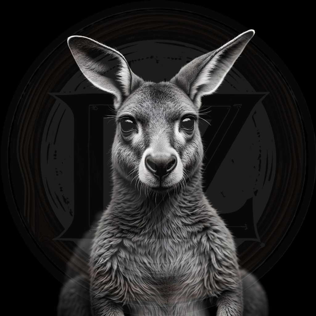 Black and white image of a kangaroo