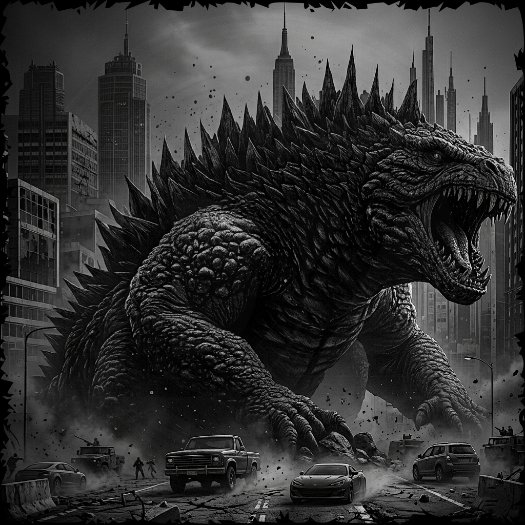 Monster-like creature in a cityscape with tall buildings