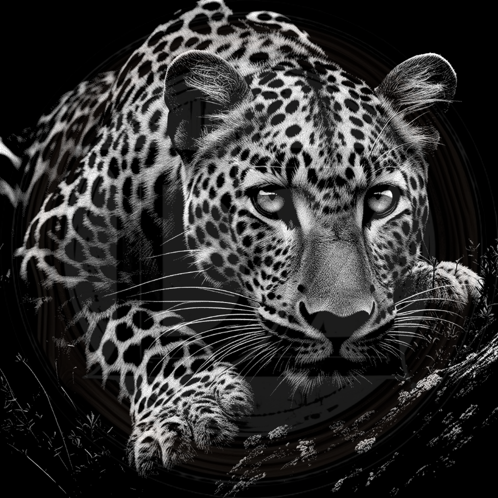 Black and white image of a leopard