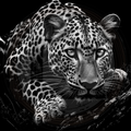 Black and white image of a leopard