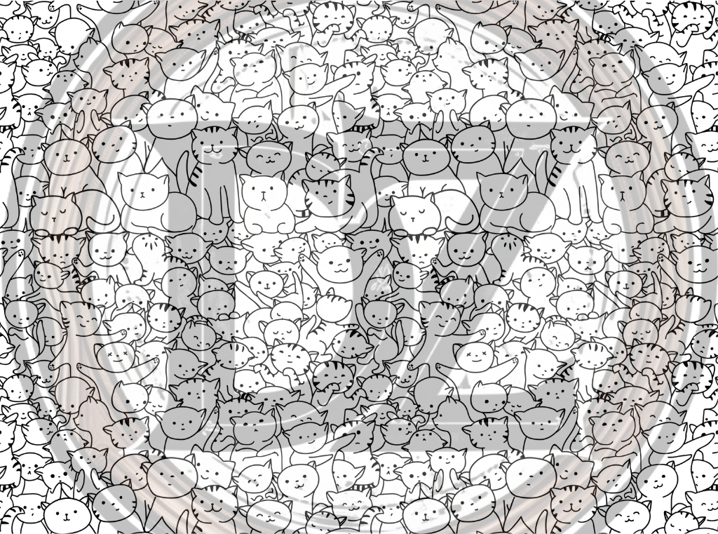 Circular pattern of black and white cat illustrations