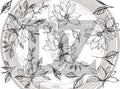 Decorative floral elements on a white background