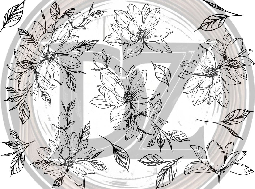 Decorative floral elements on a white background