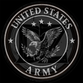 United States Army emblem with an eagle and stars on a black background