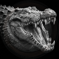 Close-up of a crocodile head with an open mouth