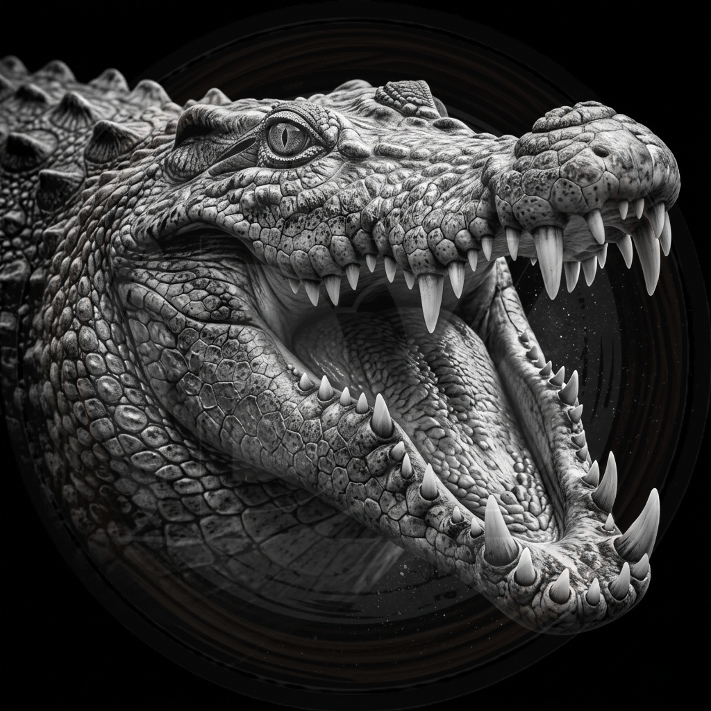 Close-up of a crocodile head with an open mouth