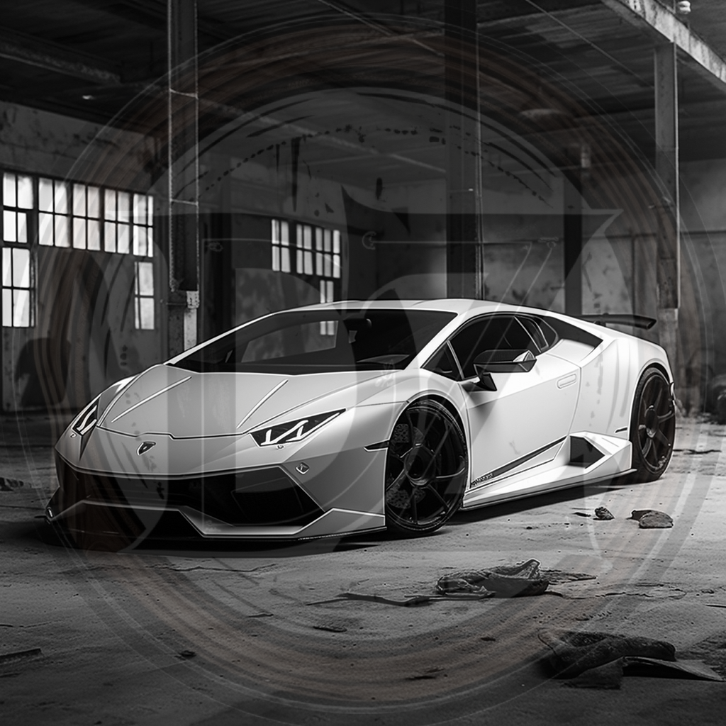 White sports car in an industrial setting
