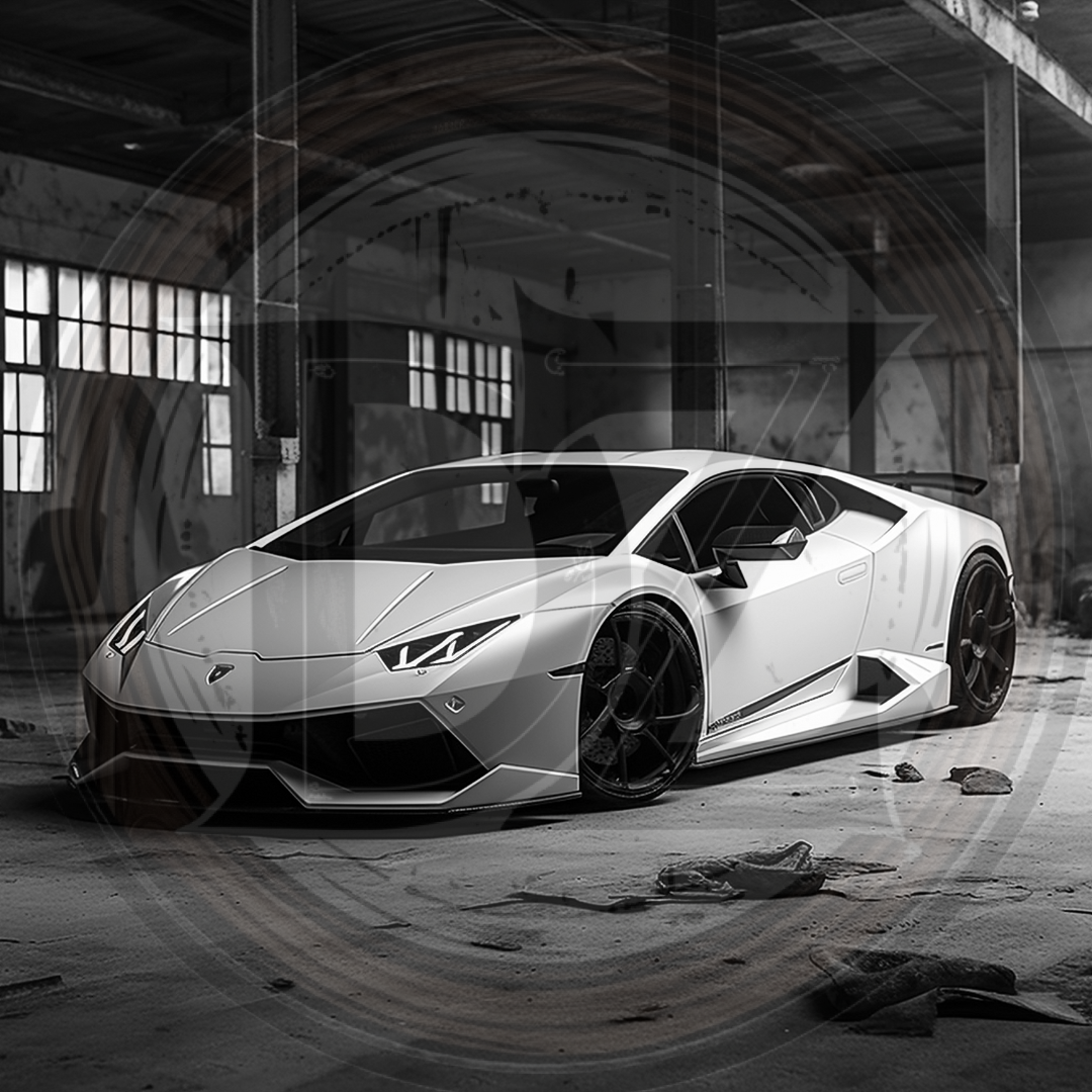 White sports car in an industrial setting