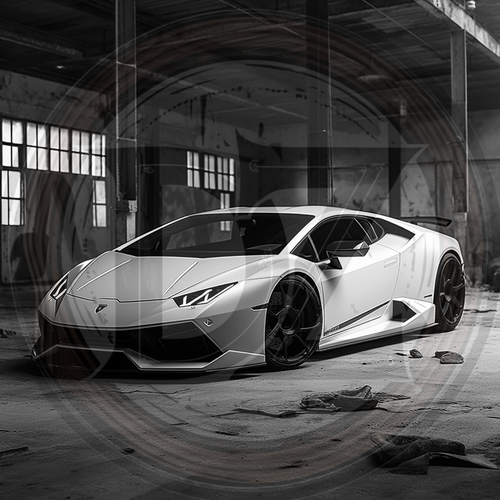 White sports car in an industrial setting