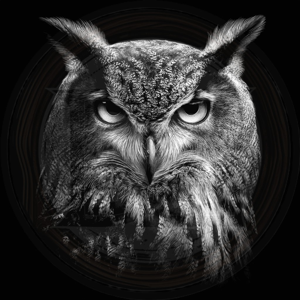 Black and white portrait of an owl