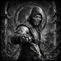 Dark-themed illustration of a hooded figure with chains in an eerie setting