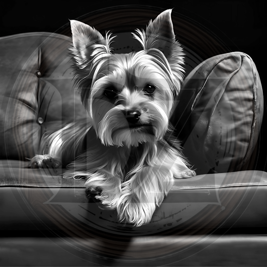 Black and white dog sitting on a couch