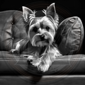 Black and white dog sitting on a couch