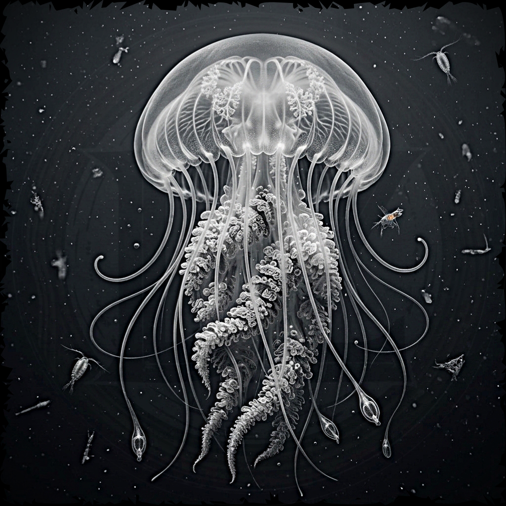 Translucent jellyfish illustration on a dark background