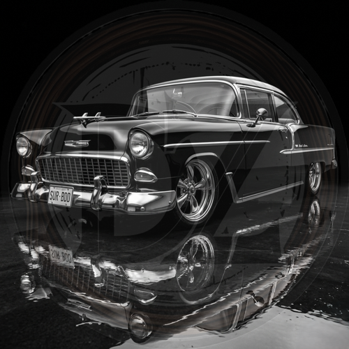 Black and white classic car in a tunnel