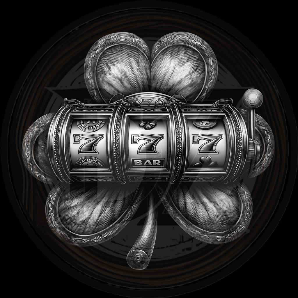 Decorative illustration of a slot machine with '7' symbols