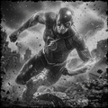 Superhero in a dynamic pose with a blurred background