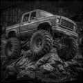 Model of a large off-road vehicle on rocky terrain