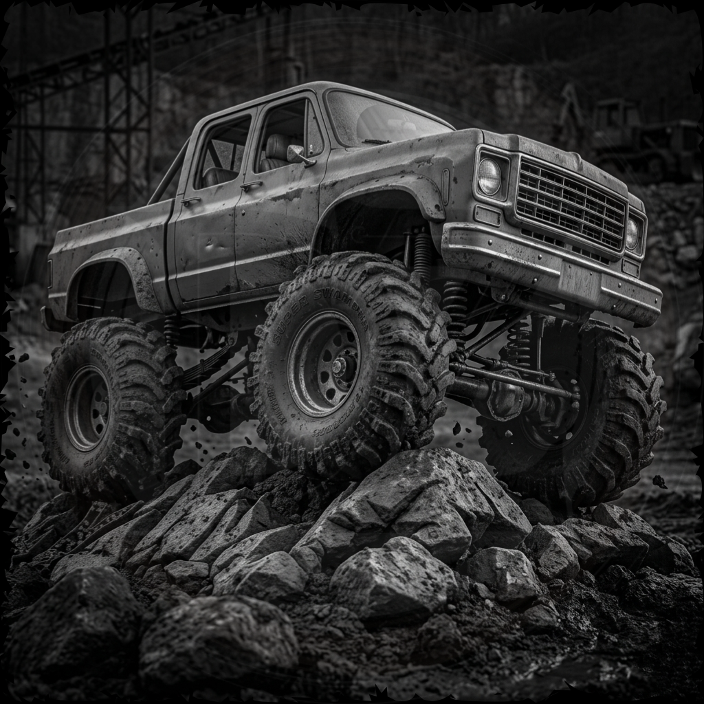 Model of a large off-road vehicle on rocky terrain
