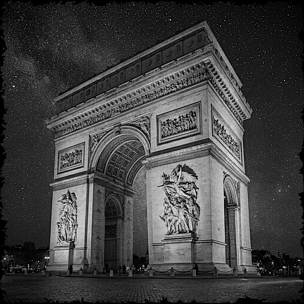 Arc de Triomphe at night with starry sky