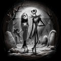 Cartoon characters in a graveyard setting with a dark and eerie atmosphere.