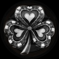 Black and white three-leaf clover design with hearts