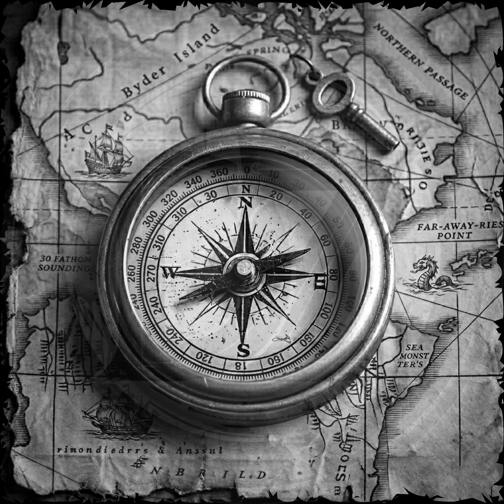 Vintage-style compass on an old map