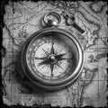 Vintage-style compass on an old map