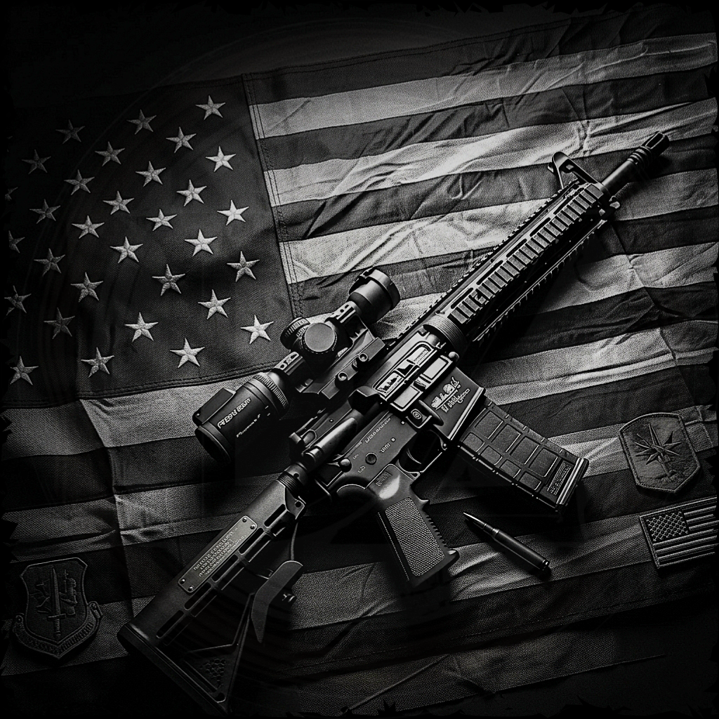 Rifle with scope on an American flag