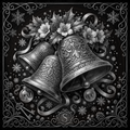 Decorative illustration of ornate bells with floral elements on a dark background