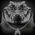 Stylized crocodile head with a diamond necklace on a dark background