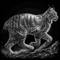 Lynx in a forest with a black and white color scheme