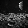 View of Earth from the Moon with lunar surface in foreground
