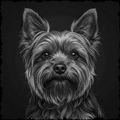 Black and white portrait of a dog on a dark background