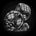 Two metallic dice with four-leaf clovers