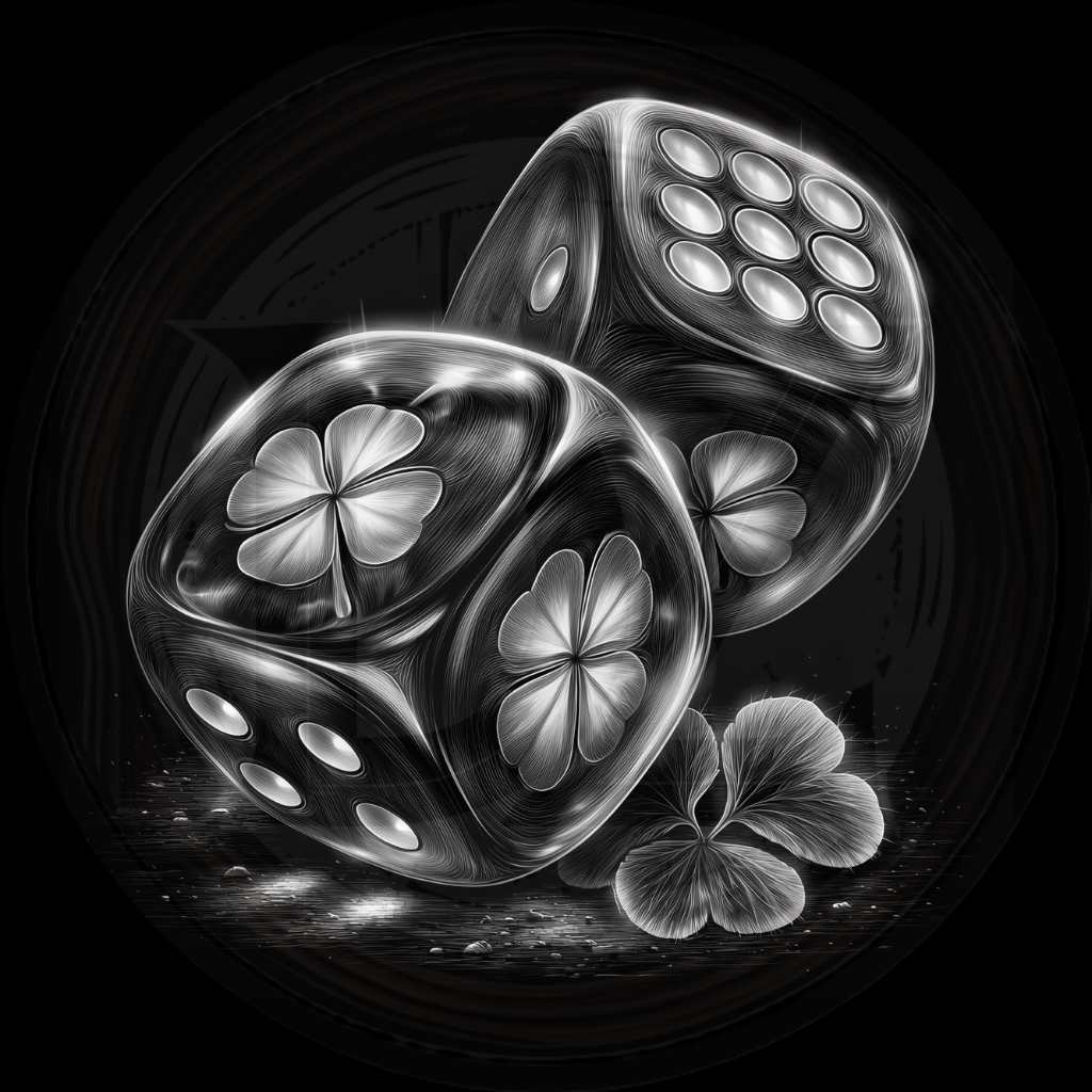 Two metallic dice with four-leaf clovers