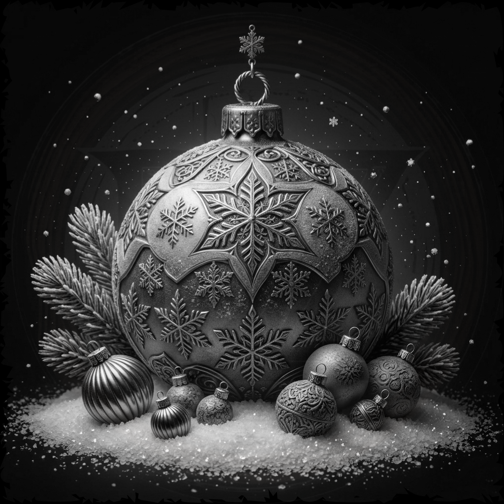 Decorative Christmas ornament with snowflake patterns on a dark background
