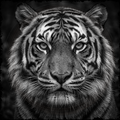 Close-up of a tiger's face with a dark background