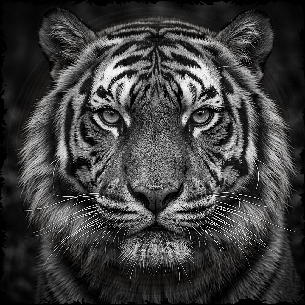 Close-up of a tiger's face with a dark background