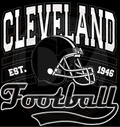 Black and white graphic of a football helmet with 'Cleveland Football' text