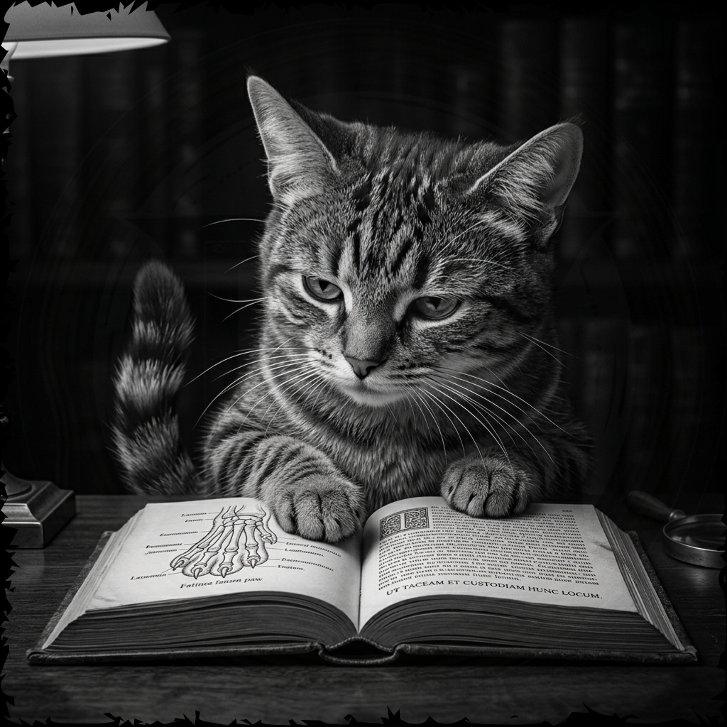 Cat sitting on an open book with a black and white color scheme