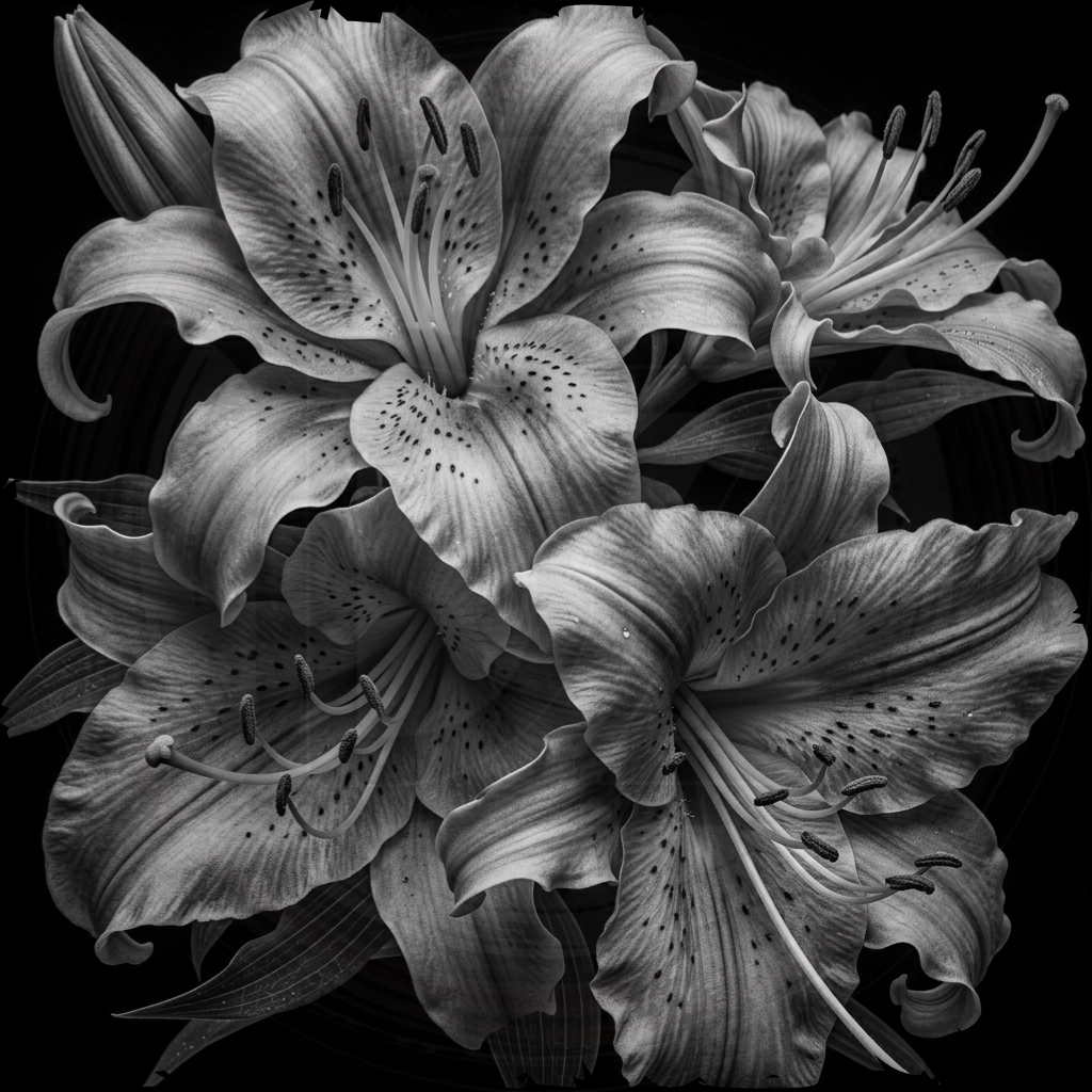 Black and white flowers on a black background